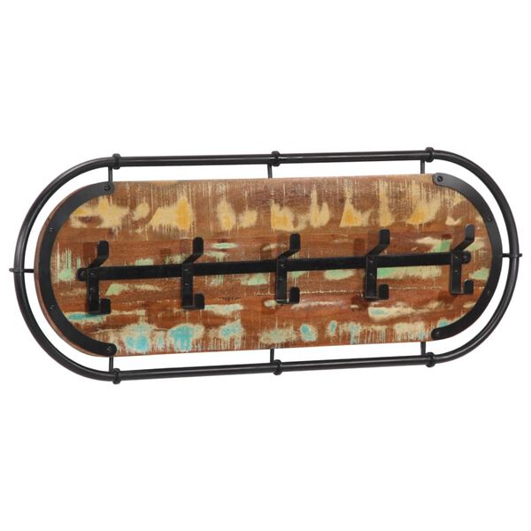 vidaXL Appendiabiti da Parete con 5 Ganci in Legno Massello Recupero