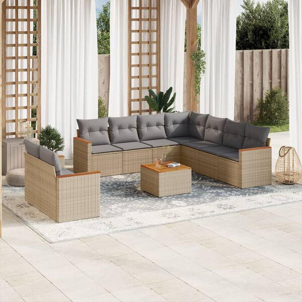 vidaXL Set Divano da Giardino 10 pz con Cuscini Beige Misto Polyrattan