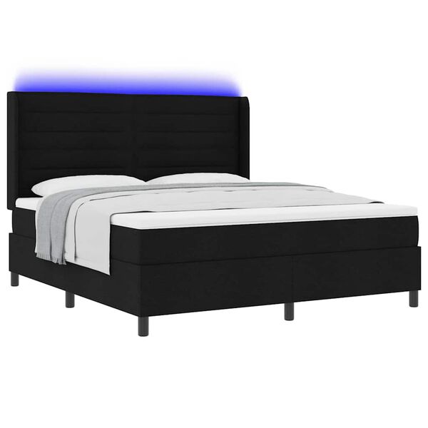 vidaXL Letto a Sorgente LED con materasso Nero 180 x 200 cm Tessuto