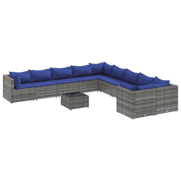 vidaXL Set Divani da Giardino 11 pz con Cuscini in Polyrattan Grigio