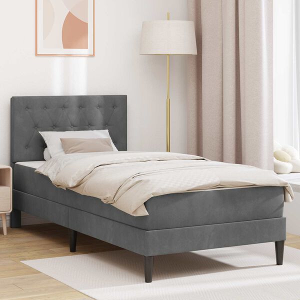 vidaXL Struttura letto con materasso Grigio scuro 90 x 190 cm Velluto