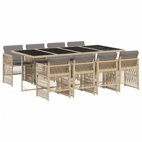 vidaXL Set Pranzo da Giardino 9 pz con Cuscini Beige Misto Polyrattan