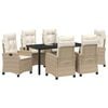 vidaXL Set da Pranzo per Giardino con cuscino 7 pcs Beige polyrattan