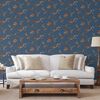 DUTCH WALLCOVERINGS Carta da Parati Flower Blu Scuro e Bronzo
