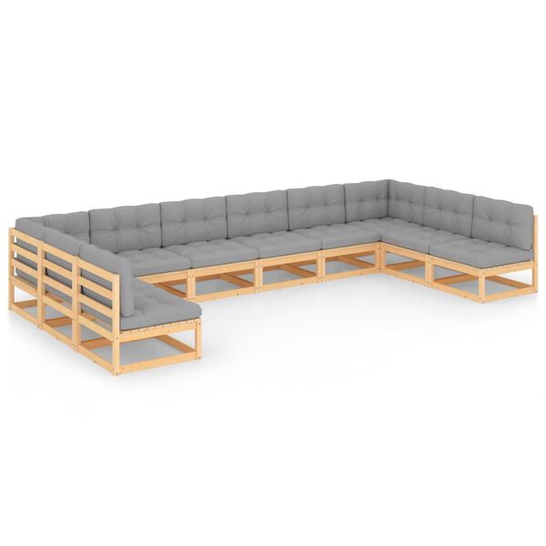 vidaXL Set Salotto Giardino 10pz Cuscini Antracite Legno Massello Pino