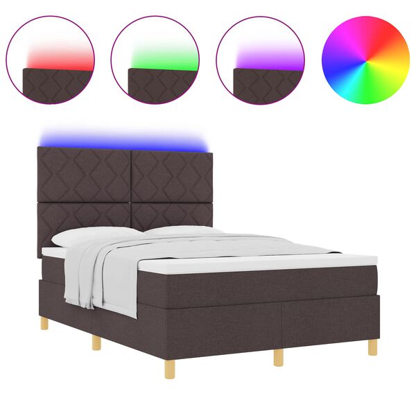 vidaXL Letto a Sorgente LED Marrone Scuro 160 x 200 cm Tessuto