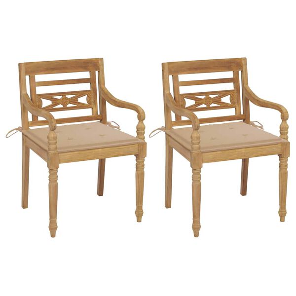 vidaXL Sedie Batavia 2 pz con Cuscini Beige in Massello di Teak