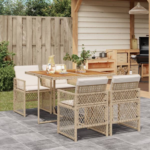 vidaXL Set da Pranzo da Giardino 5 pz con Cuscini Beige in Polyrattan