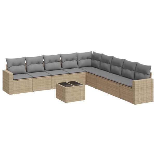 vidaXL Set Divano da Giardino 10 pz con Cuscini Beige in Polyrattan