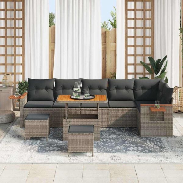 vidaXL Set Divano da Giardino con cuscino 11 pcs Grigio polyrattan