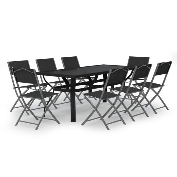 vidaXL Set da Pranzo da Giardino 9 pz Grigio e Nero