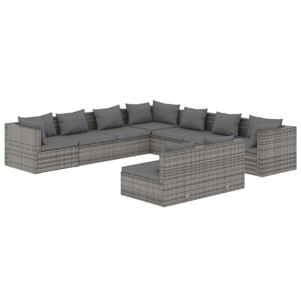 vidaXL Set Divani da Giardino 9 pz con Cuscini in Polyrattan Grigio