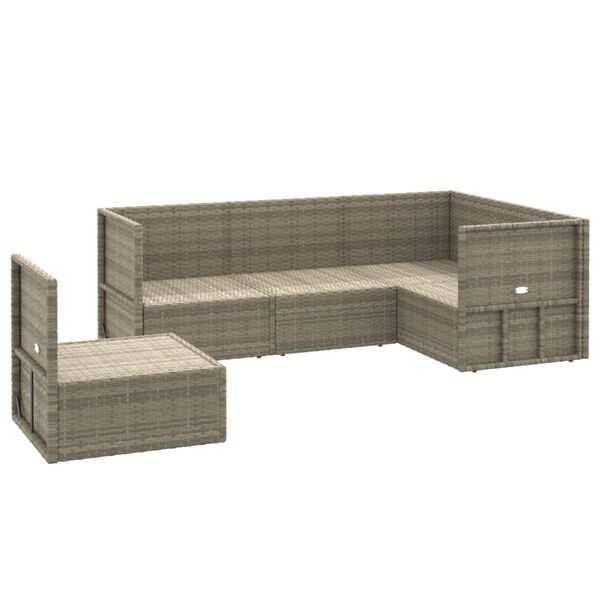 vidaXL Set Divani da Giardino 5 pz con Cuscini in Polyrattan Grigio