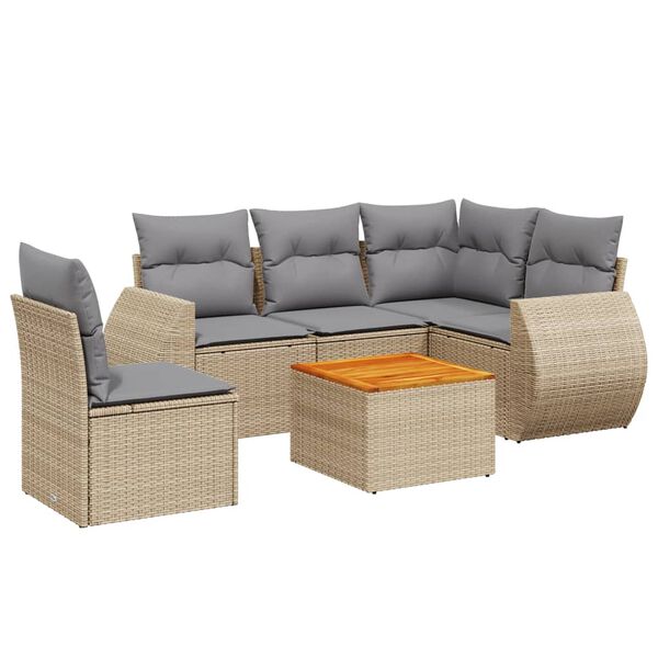 vidaXL Set Divano da Giardino 6 pz con Cuscini Beige in Polyrattan