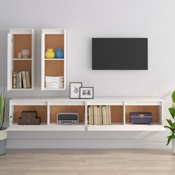 vidaXL Mobili TV 4 pz Bianchi in Legno Massello di Pino