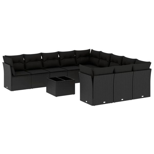 vidaXL Set Divani da Giardino 12 pz con Cuscini Nero in Polyrattan