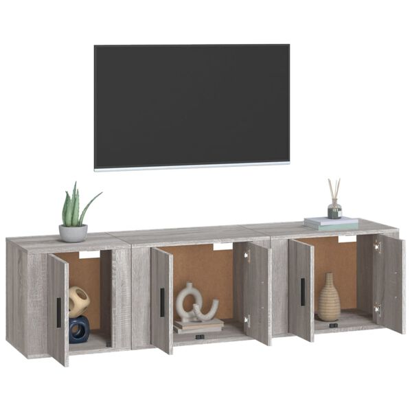 vidaXL Set Mobili Porta TV 3 pz Grigio Sonoma in Legno Multistrato