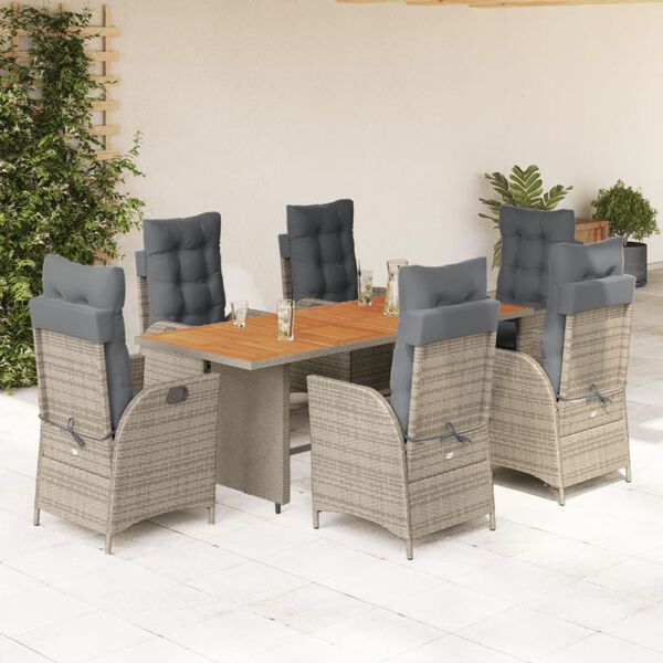 vidaXL Set da Pranzo da Giardino 7 pz con Cuscini in Polyrattan Grigio