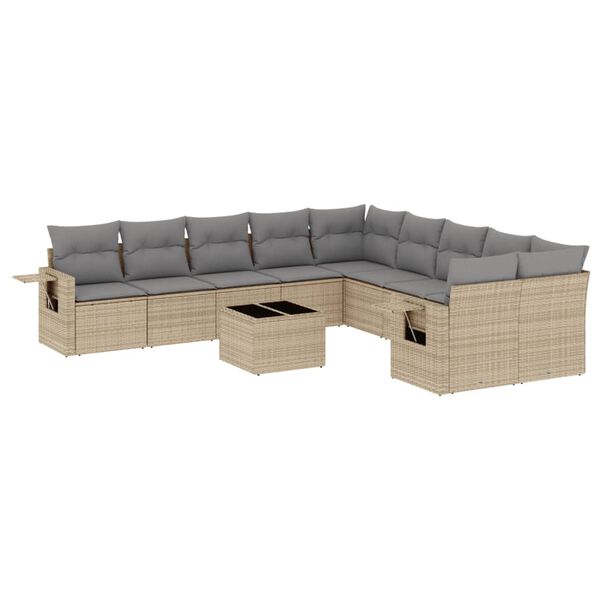 vidaXL Set Divani da Giardino 11 pz con Cuscini Beige in Polyrattan