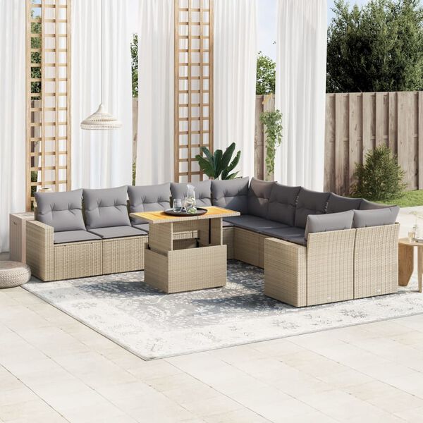 vidaXL Set Divani da Giardino 11 pz con Cuscini Beige in Polyrattan