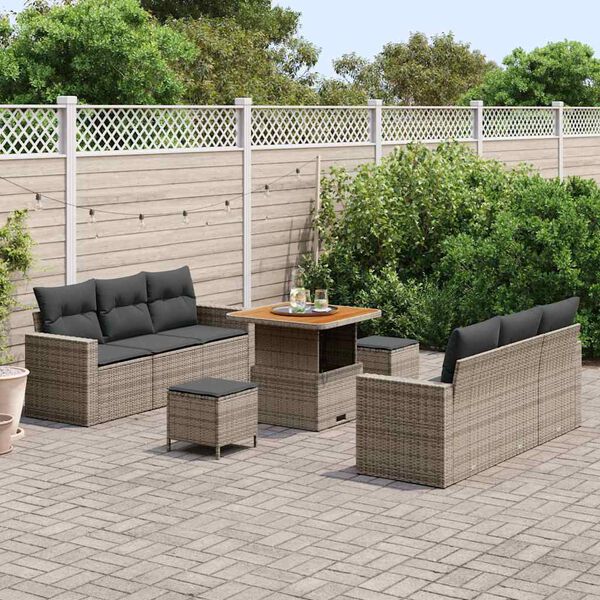 vidaXL Set Divano da Giardino con cuscino 9 pcs Grigio