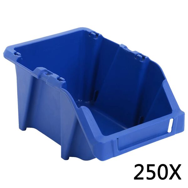 vidaXL Contenitori Portaoggetti Impilabili 250 pz 103x165x76 mm Blu