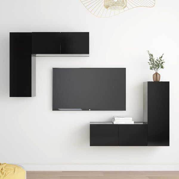 vidaXL Set di Mobili Porta TV 4 pz Nero in Legno Multistrato
