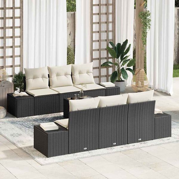 vidaXL Set Divano da Giardino con cuscino 7 pcs Nero polyrattan