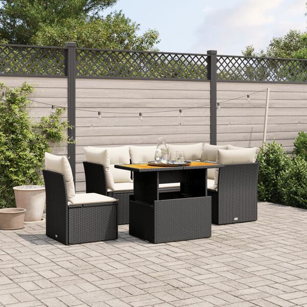 vidaXL Set Divani da Giardino 5 pz con Cuscini in Polyrattan Nero