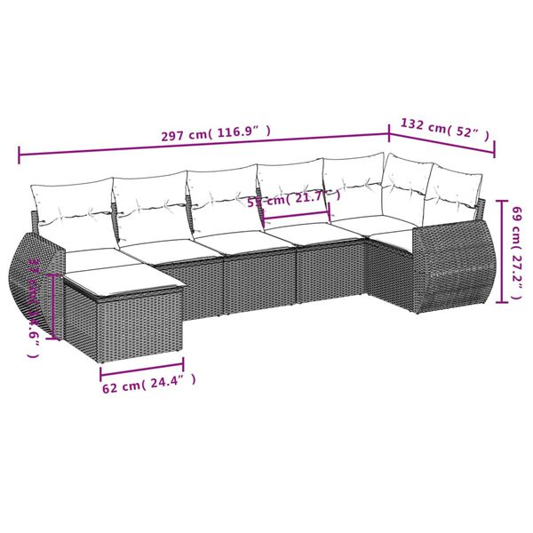 vidaXL Set Divani da Giardino 7 pz con Cuscini Grigio in Polyrattan