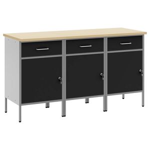vidaXL Mobile da lavoro con blocco 3 pz Nero e Grigio 150 x 55 x 85 cm