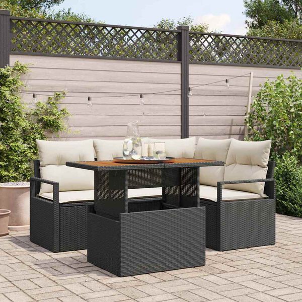 vidaXL Set Divano da Giardino con archiviazione 5 pcs Nero Poly Rattan