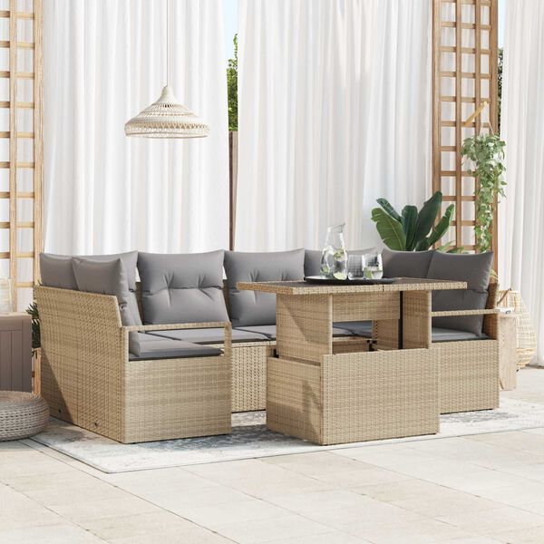 vidaXL Set Divano da Giardino 7 pcs Beige Poly Rattan