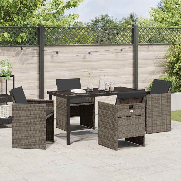 vidaXL Set da Pranzo per Giardino con cuscino 5 pcs Grigio polyrattan