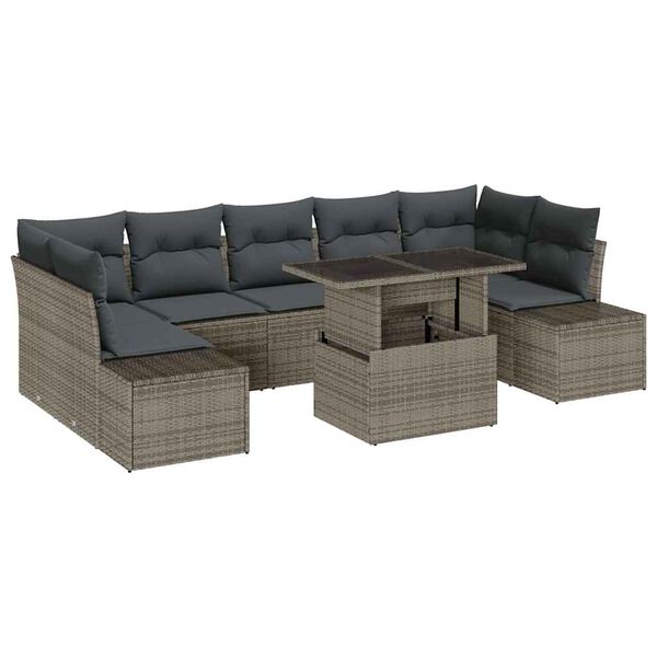 vidaXL Set di divani con cuscino 8 pcs Grigio polyrattan