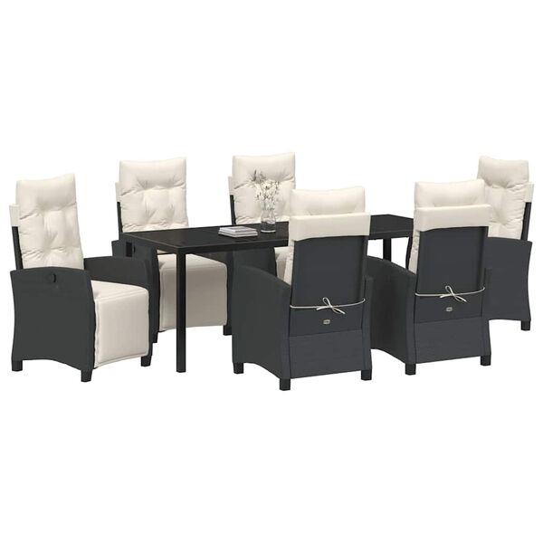 vidaXL Set da Pranzo per Giardino con cuscino 7 pcs Nero polyrattan