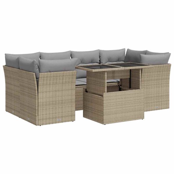 vidaXL Set Divani da Giardino 7 pz con Cuscini Beige in Polyrattan