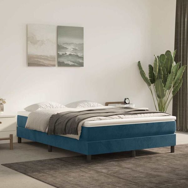 vidaXL Struttura Letto a Rete a Molle Blu Scuro 140x190 cm in Velluto
