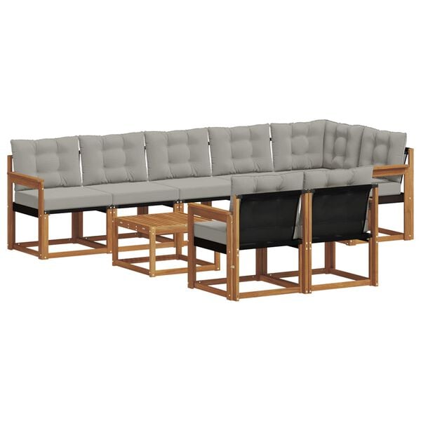vidaXL Set di divani da esterno 9 pcs Grigio Naturale e Chiaro
