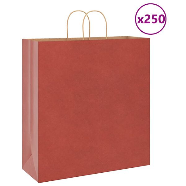 vidaXL Sacchetti di Carta 250 pz con Manici Rossi 45x17x48 cm