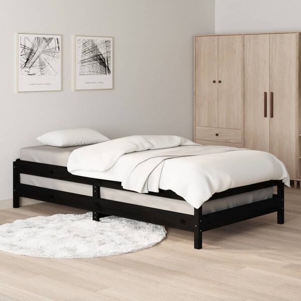 vidaXL Letto Impilabile Nero 100x200cm in Legno Massello di Pino