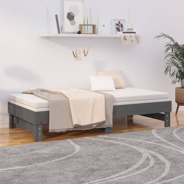 vidaXL Dormeuse Estraibile Grigia 2x(90x190) cm Legno Massello di Pino