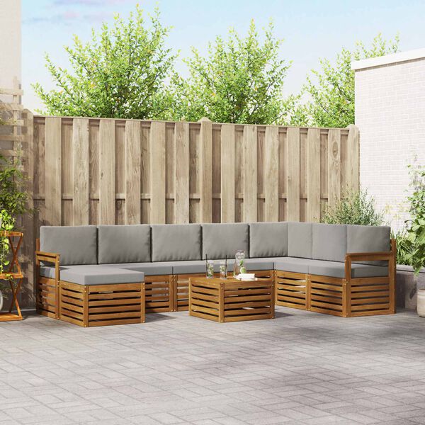 vidaXL Set divano sezionale con cuscino 9 pcs Grigio Naturale e Chiaro