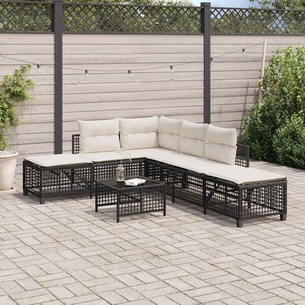 vidaXL Set Divani ad Angolo 3 pz con Cuscini in Polyrattan Nero