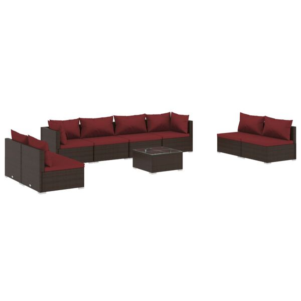 vidaXL Set Divani da Giardino 9 pz con Cuscini in Polyrattan Marrone