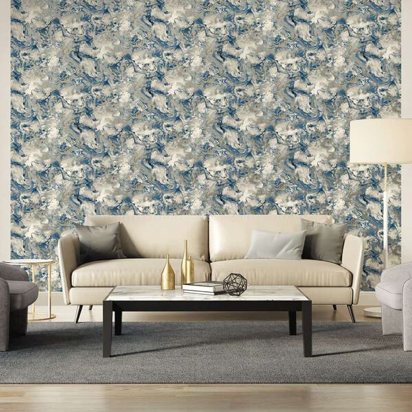 DUTCH WALLCOVERINGS Carta da Parati Motivo Marmo Grigio e Blu