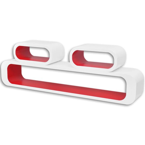 vidaXL Mensole a Parete 3 pz Bianche-Rosse in MDF a Cubo per Libri/DVD