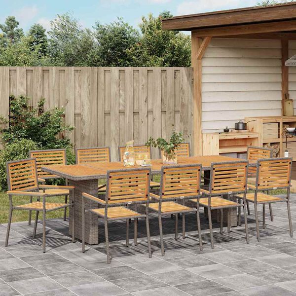 vidaXL Set da Pranzo per Giardino 11 pcs Grigio e Marrone polyrattan