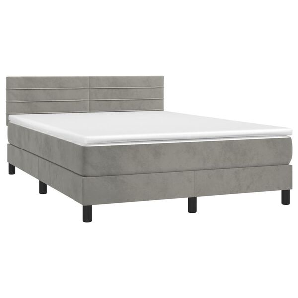 vidaXL Letto a Molle con Materasso e LED Grigio Chiaro 140x190 cm Velluto