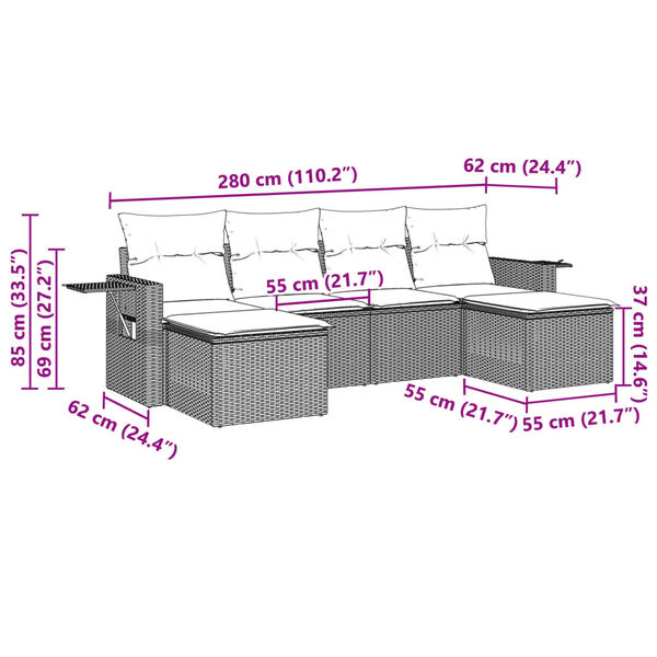 vidaXL Set Divano da Giardino 6pz con Cuscini Grigio Chiaro Polyrattan